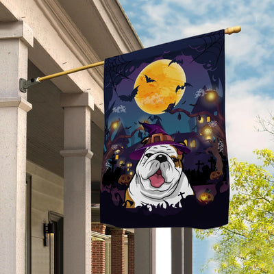 Bulldog Witch Halloween Flag Castle Background For Dog Lover Home | siriusteestore