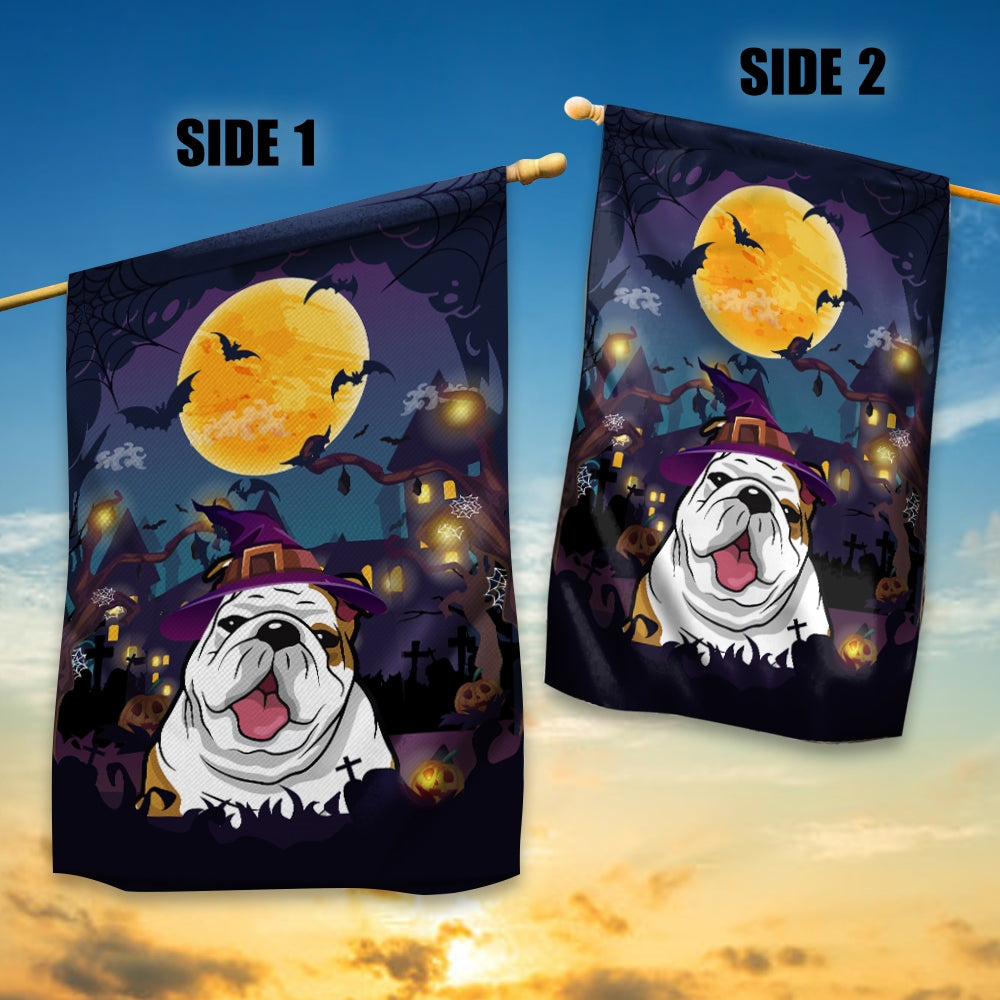 Bulldog Witch Halloween Flag Castle Background For Dog Lover Home | siriusteestore