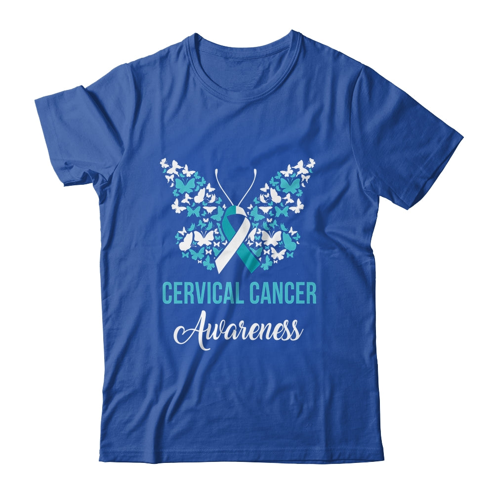 Butterfly Cervical Cancer Awareness Month White Teal Ribbon Shirt & Tank Top | siriusteestore