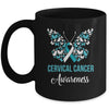 Butterfly Cervical Cancer Awareness Month White Teal Ribbon Mug | siriusteestore