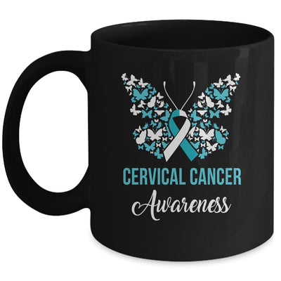 Butterfly Cervical Cancer Awareness Month White Teal Ribbon Mug | siriusteestore