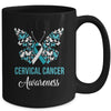 Butterfly Cervical Cancer Awareness Month White Teal Ribbon Mug | siriusteestore