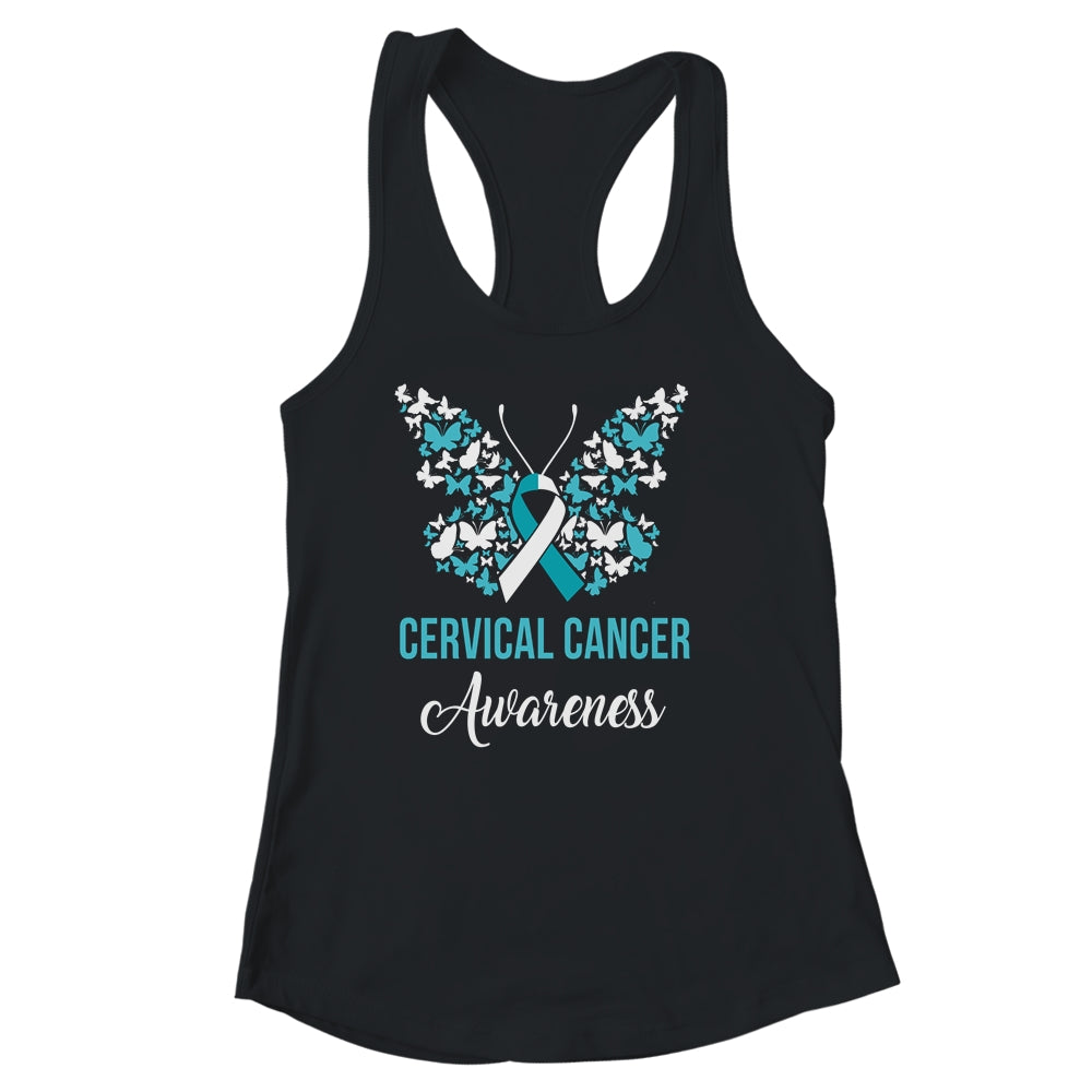 Butterfly Cervical Cancer Awareness Month White Teal Ribbon Shirt & Tank Top | siriusteestore