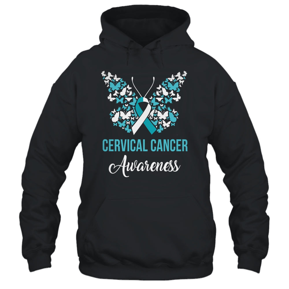 Butterfly Cervical Cancer Awareness Month White Teal Ribbon Shirt & Tank Top | siriusteestore