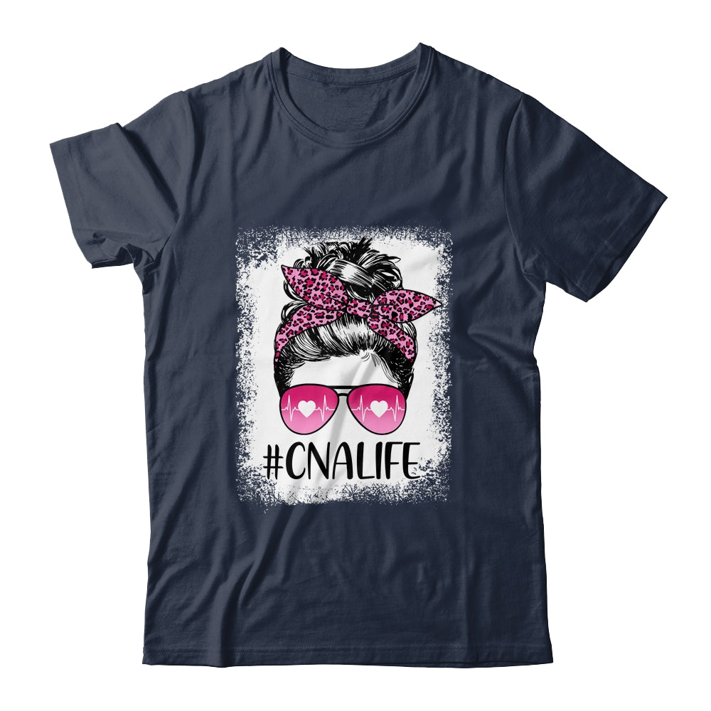 CNA Nurse Life Bleached Pink Leopard Messy Bun Hair Glasses Shirt & Tank Top | siriusteestore