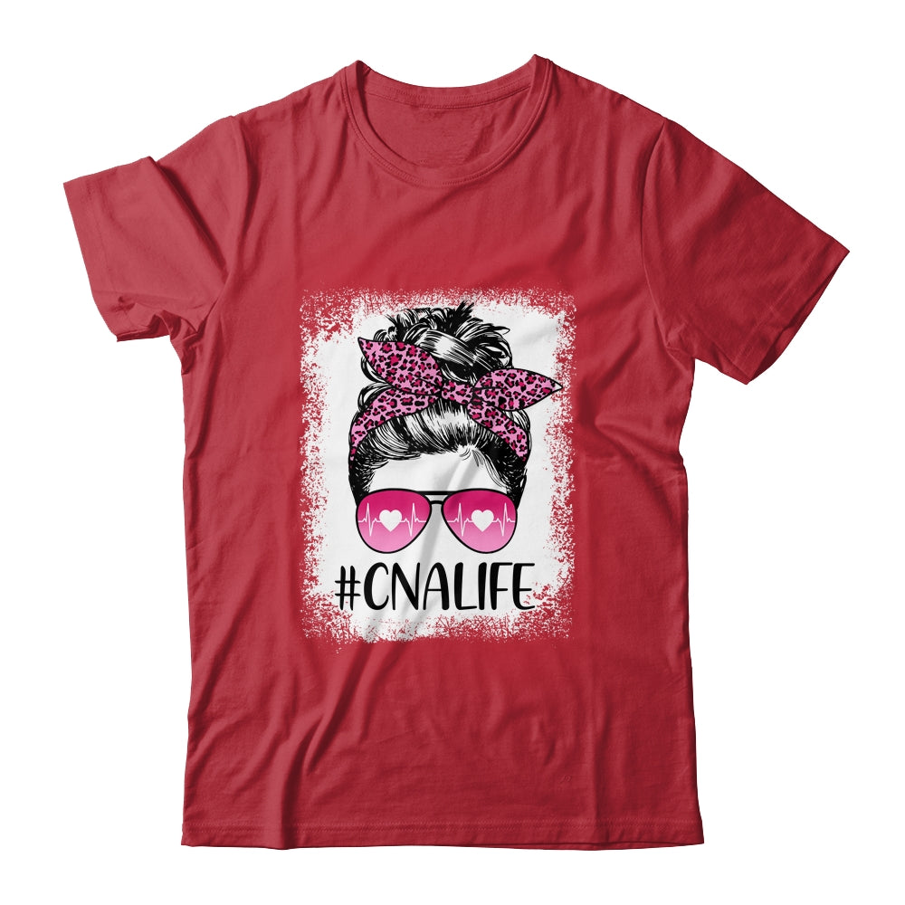 CNA Nurse Life Bleached Pink Leopard Messy Bun Hair Glasses Shirt & Tank Top | siriusteestore