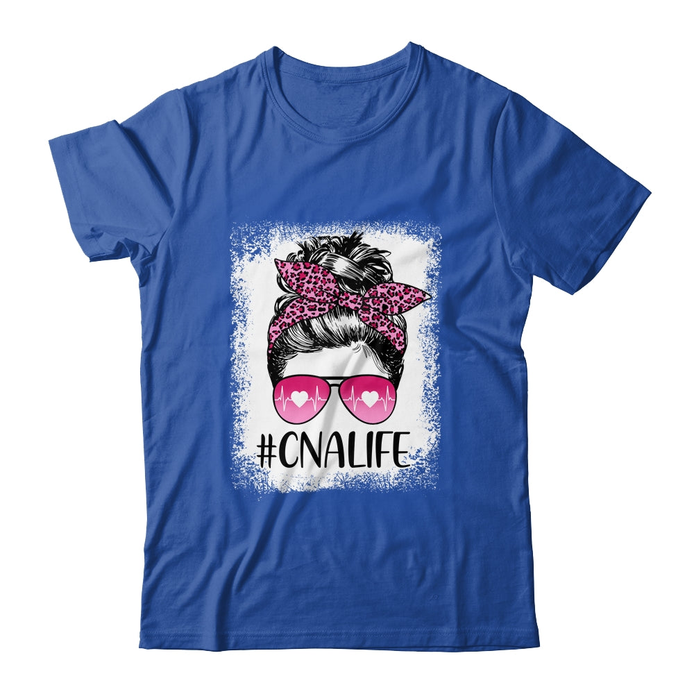 CNA Nurse Life Bleached Pink Leopard Messy Bun Hair Glasses Shirt & Tank Top | siriusteestore