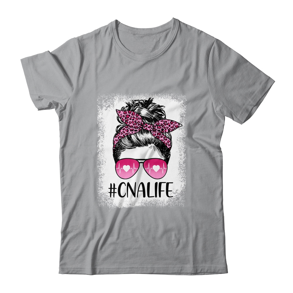 CNA Nurse Life Bleached Pink Leopard Messy Bun Hair Glasses Shirt & Tank Top | siriusteestore