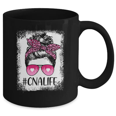 CNA Nurse Life Bleached Pink Leopard Messy Bun Hair Glasses Mug | siriusteestore