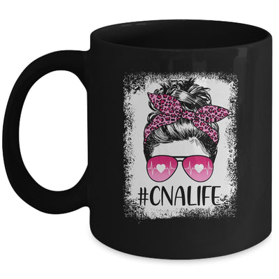CNA Nurse Life Bleached Pink Leopard Messy Bun Hair Glasses Mug | siriusteestore
