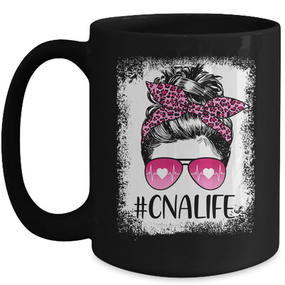 CNA Nurse Life Bleached Pink Leopard Messy Bun Hair Glasses Mug | siriusteestore