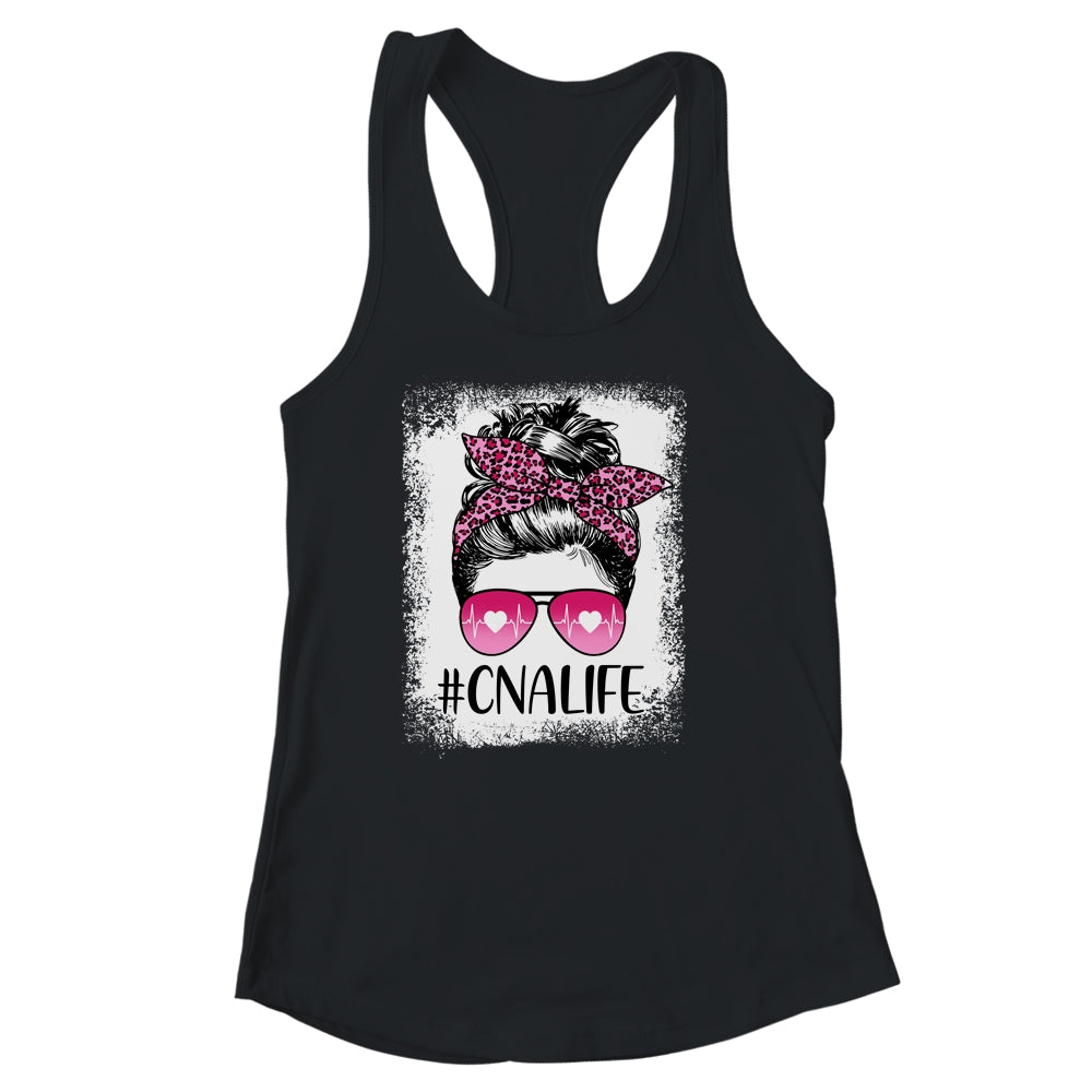 CNA Nurse Life Bleached Pink Leopard Messy Bun Hair Glasses Shirt & Tank Top | siriusteestore