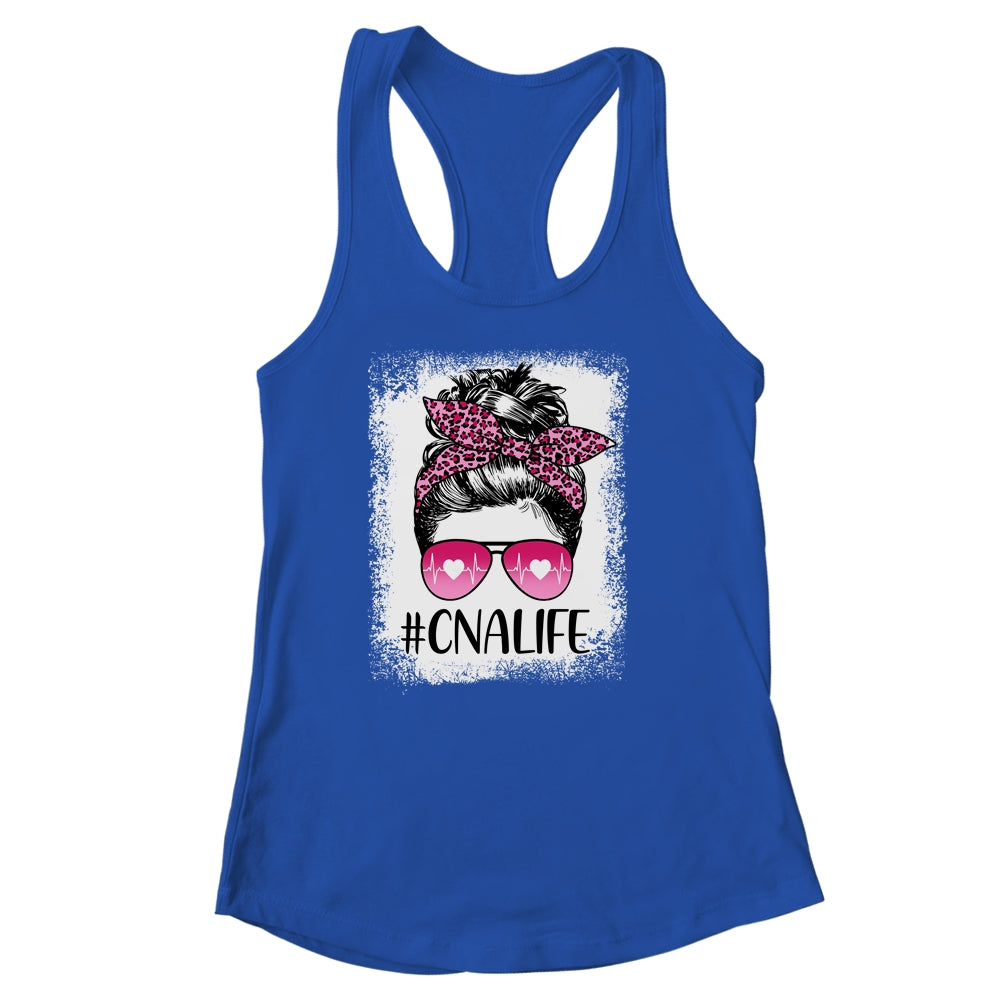 CNA Nurse Life Bleached Pink Leopard Messy Bun Hair Glasses Shirt & Tank Top | siriusteestore