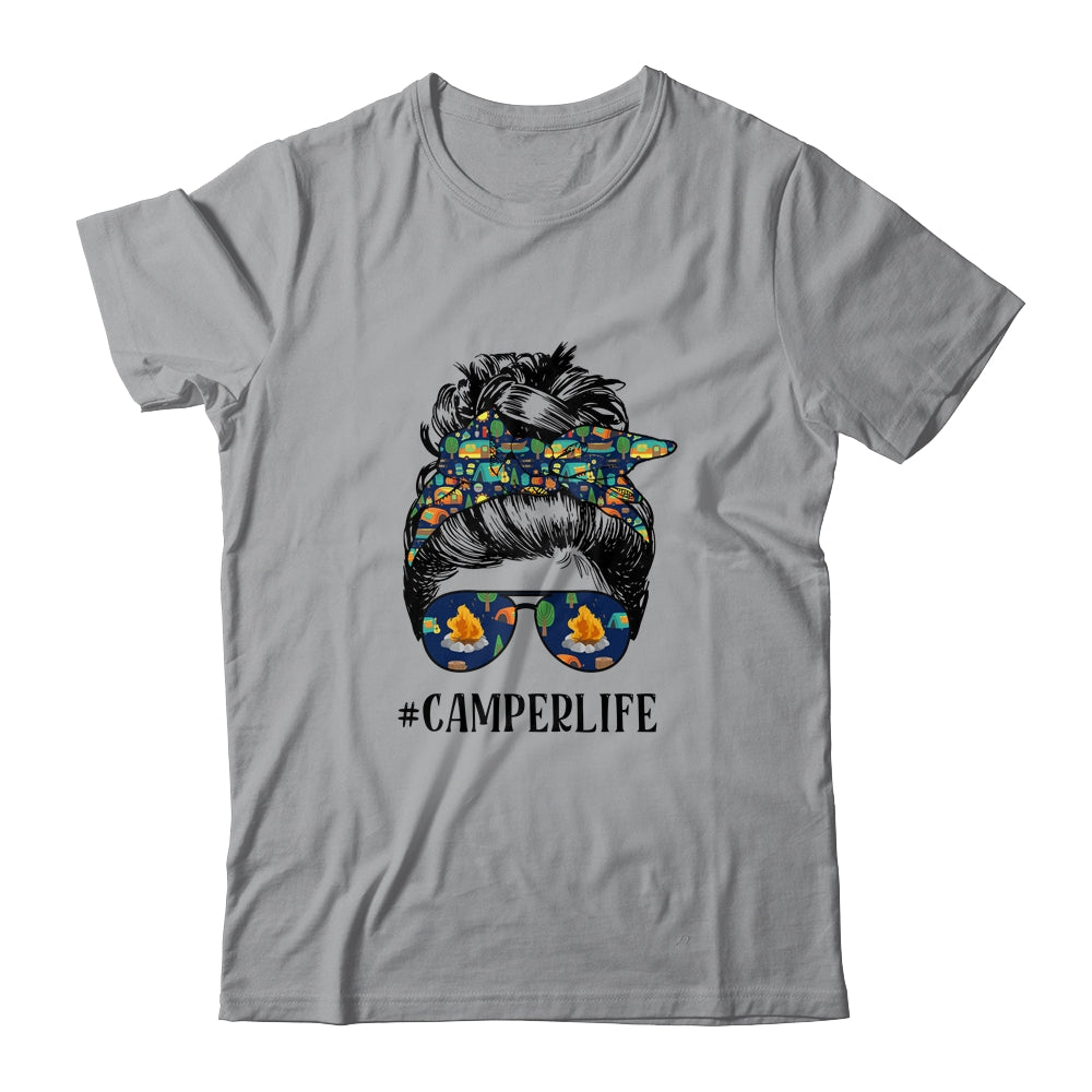Camper Life Messy Bun Hair Mother's Day Camping Lovers Shirt & Tank Top | siriusteestore