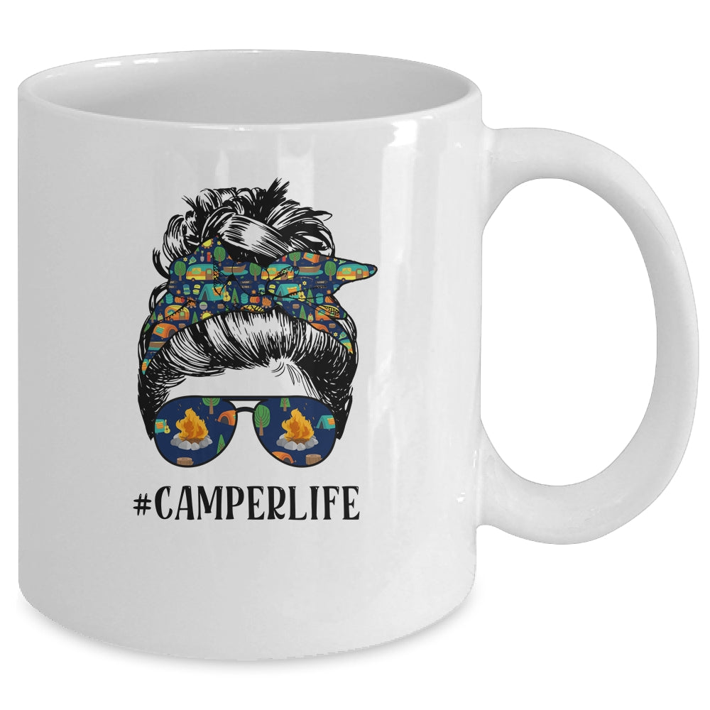 Camper Life Messy Bun Hair Mother's Day Camping Lovers Mug | siriusteestore