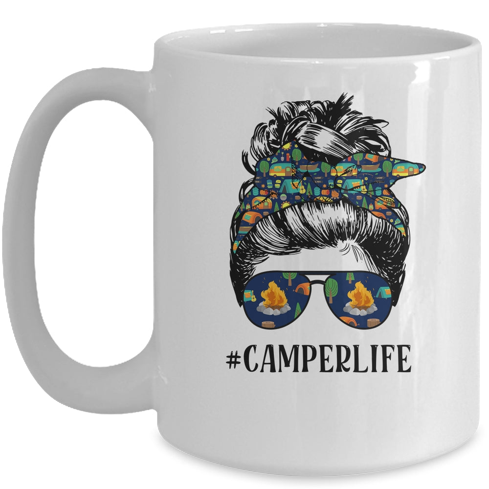 Camper Life Messy Bun Hair Mother's Day Camping Lovers Mug | siriusteestore