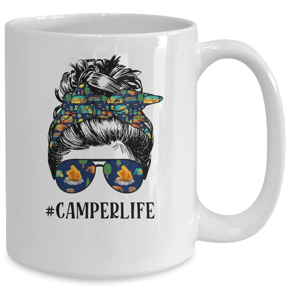 Camper Life Messy Bun Hair Mother's Day Camping Lovers Mug | siriusteestore