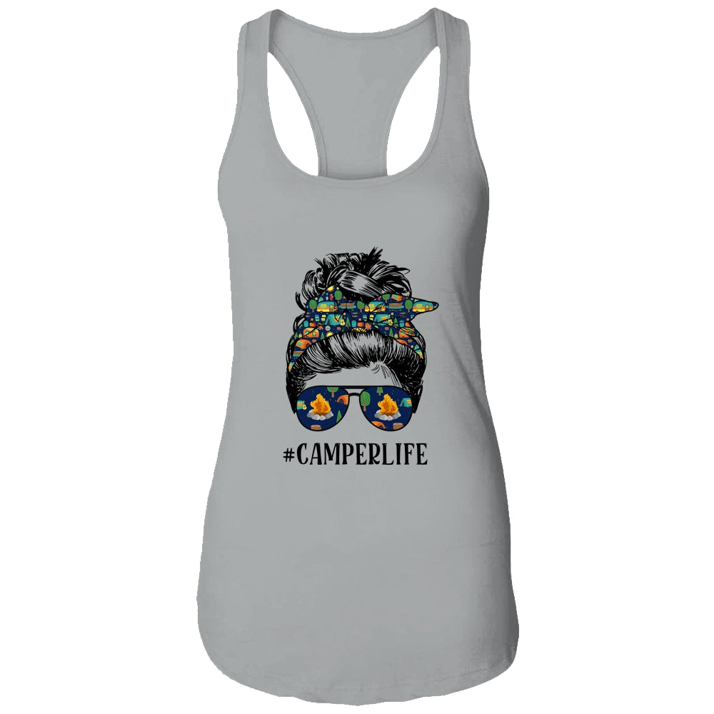 Camper Life Messy Bun Hair Mother's Day Camping Lovers Shirt & Tank Top | siriusteestore