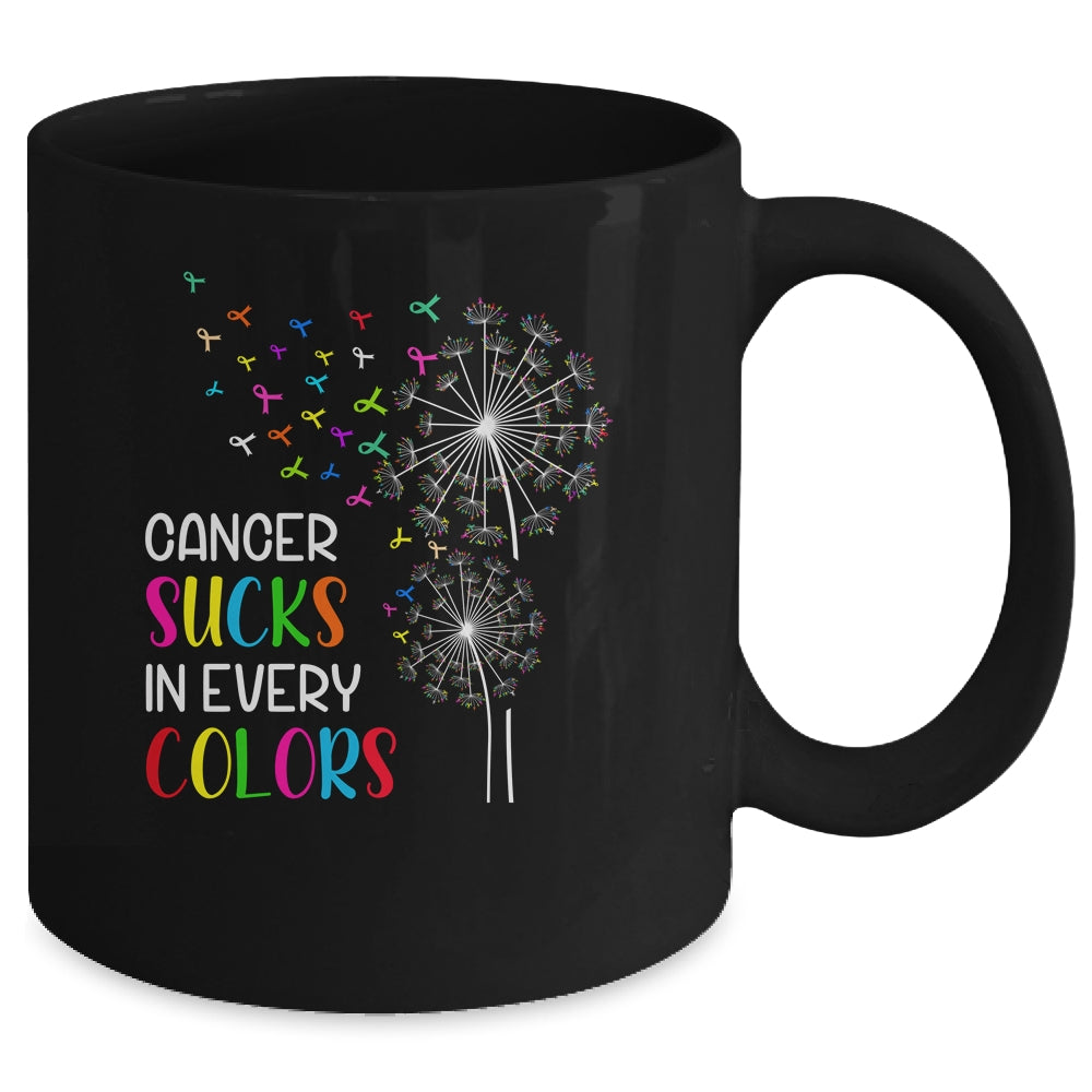 Cancer Sucks In Every Color Fighter Cancer Ribbon Dandelion Mug | siriusteestore