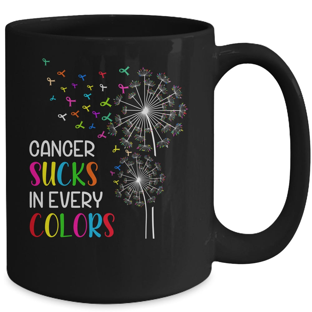Cancer Sucks In Every Color Fighter Cancer Ribbon Dandelion Mug | siriusteestore