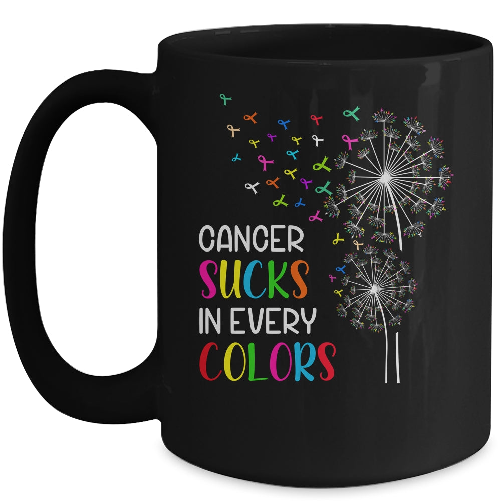 Cancer Sucks In Every Color Fighter Cancer Ribbon Dandelion Mug | siriusteestore