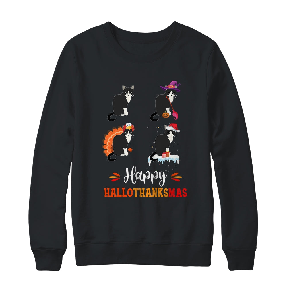 Cat Happy Halloween Thanksgiving Christmas Hallothanksmas Shirt & Sweatshirt | siriusteestore