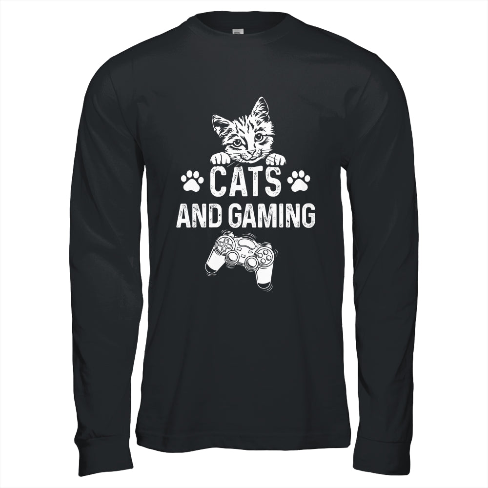 Cats And Gaming Funny For Gamer Cat Lover Cat Mom Dad Shirt & Hoodie | siriusteestore