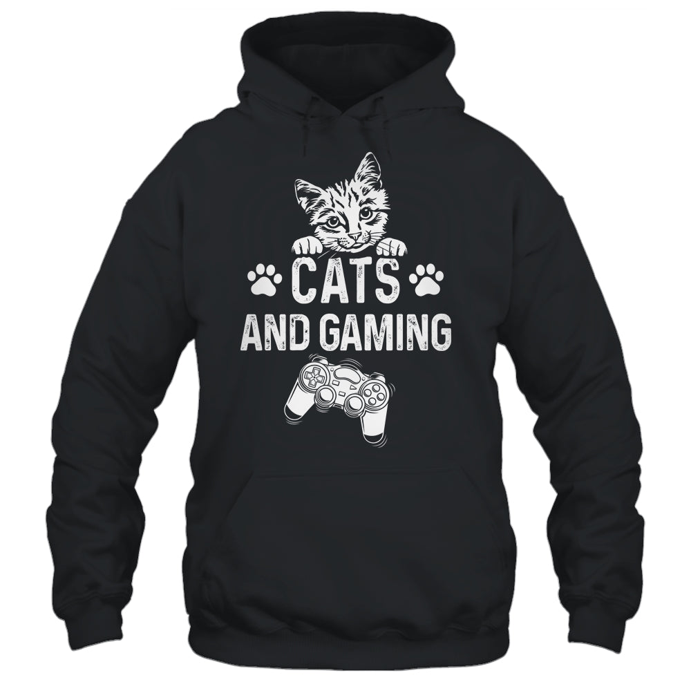 Cats And Gaming Funny For Gamer Cat Lover Cat Mom Dad Shirt & Hoodie | siriusteestore