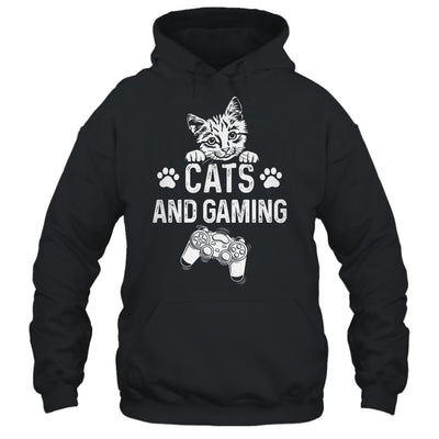 Cats And Gaming Funny For Gamer Cat Lover Cat Mom Dad Shirt & Hoodie | siriusteestore