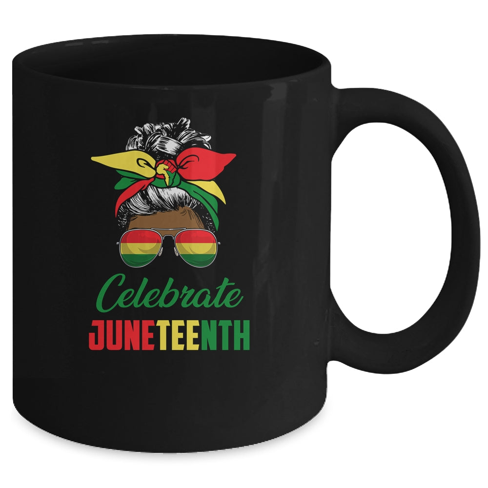 Celebrate Juneteenth Messy Bun Black Women Melanin Pride Mug | siriusteestore