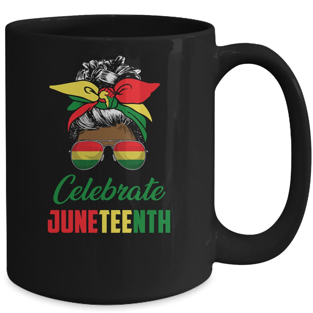 Celebrate Juneteenth Messy Bun Black Women Melanin Pride Mug | siriusteestore