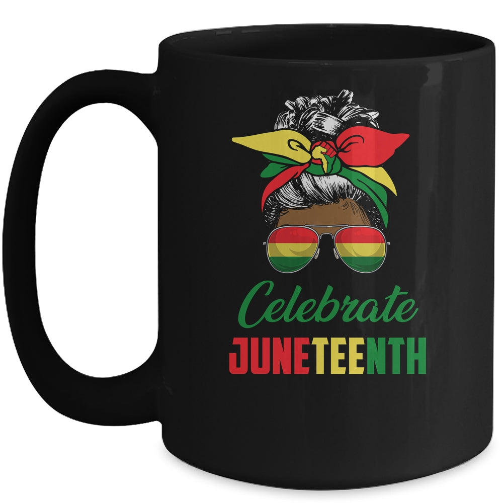 Celebrate Juneteenth Messy Bun Black Women Melanin Pride Mug | siriusteestore