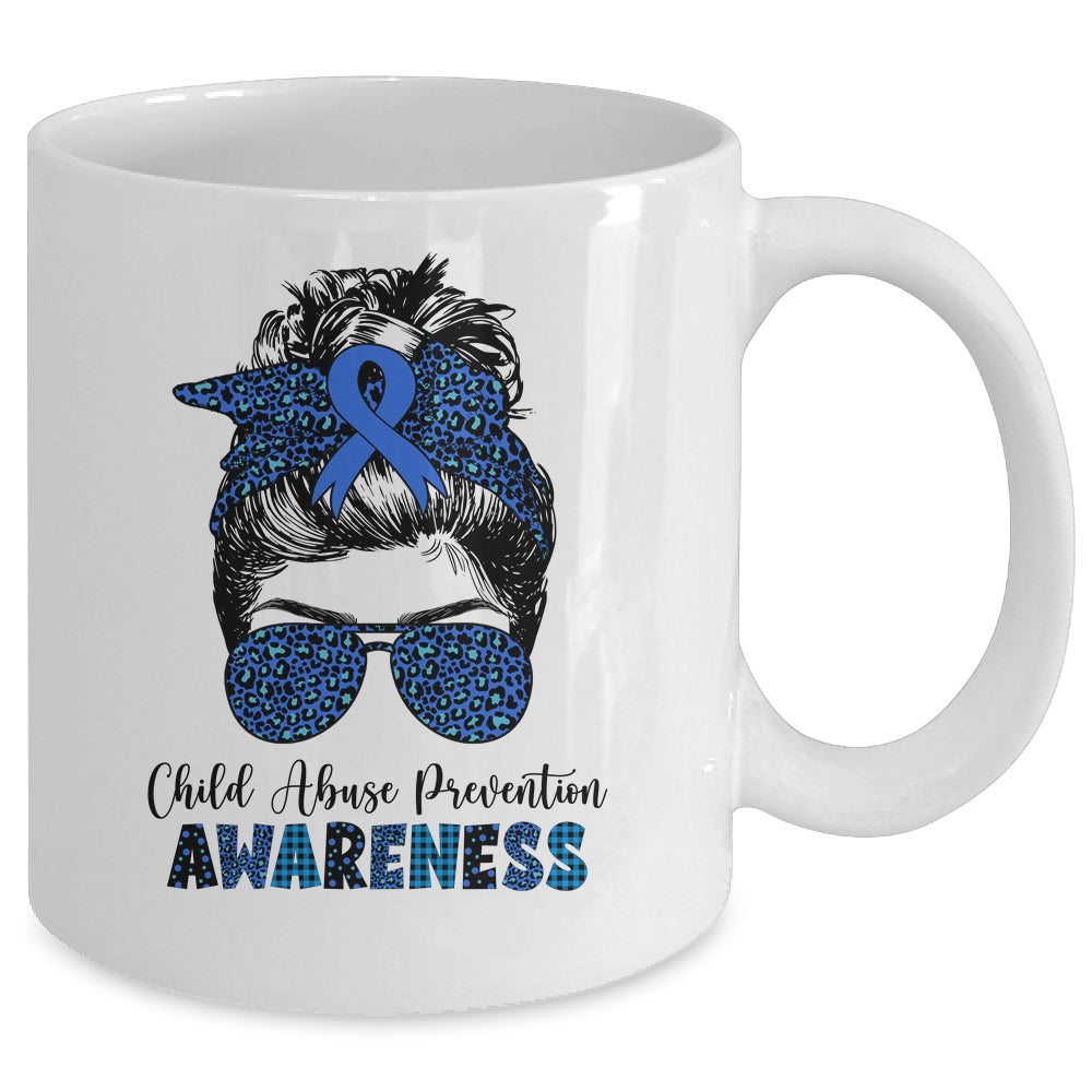 Child Abuse Prevention Awareness Messy Hair Bun Mug | siriusteestore