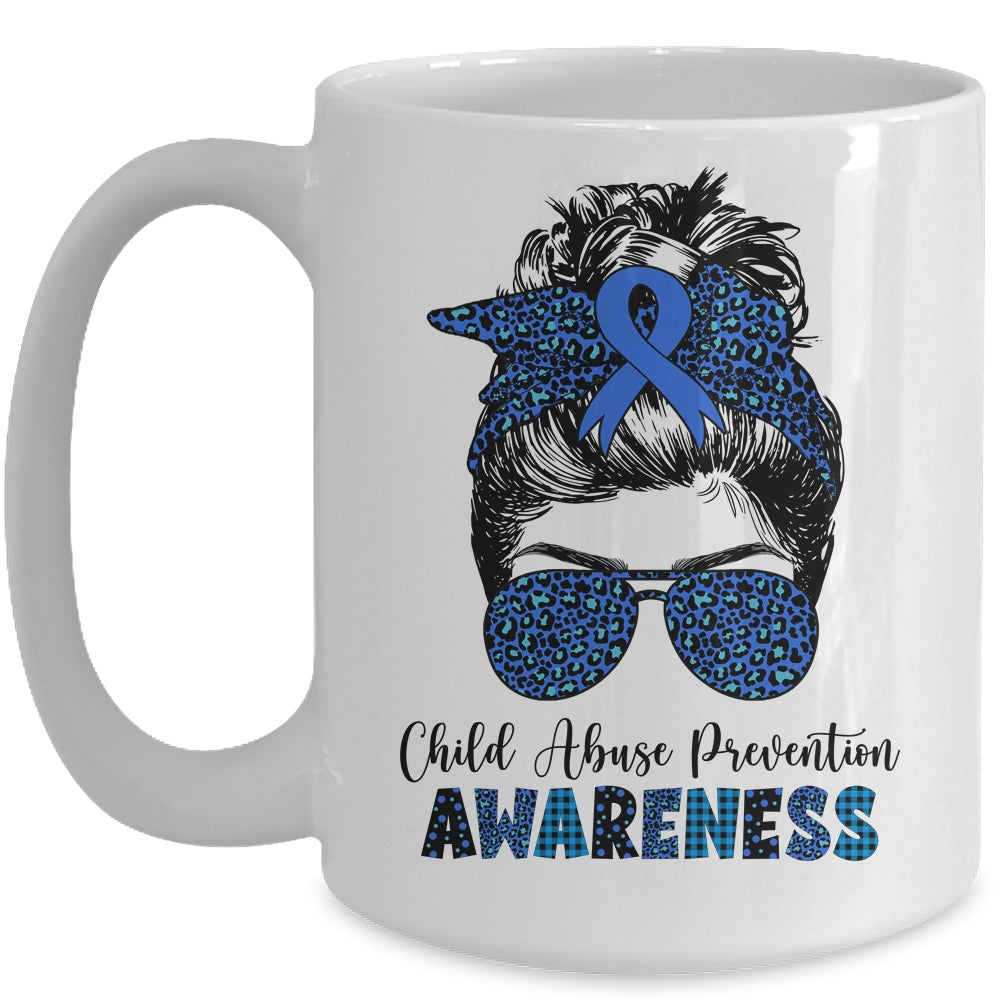 Child Abuse Prevention Awareness Messy Hair Bun Mug | siriusteestore