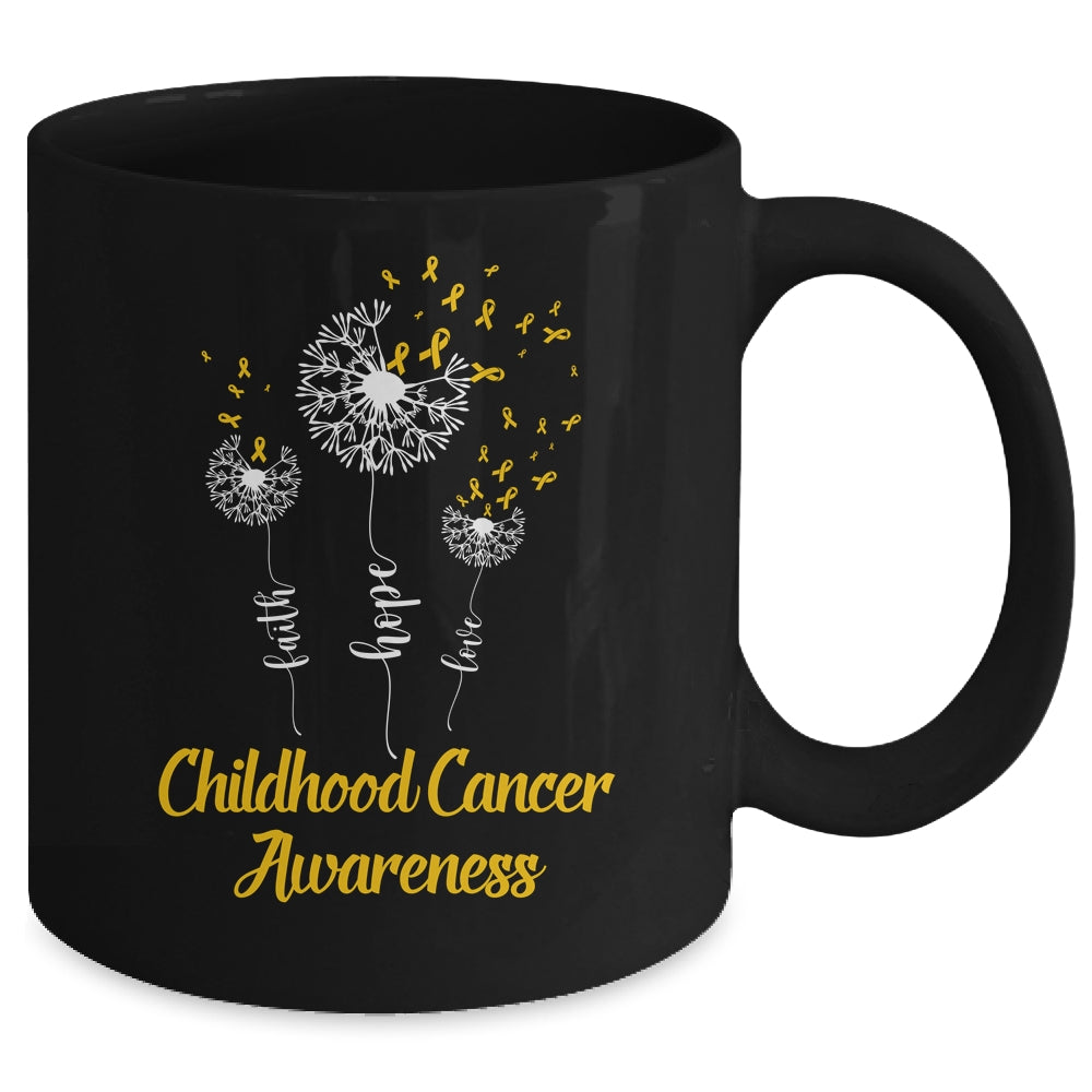 Childhood Cancer Awareness Faith Hope Love Dandelion Mug | siriusteestore