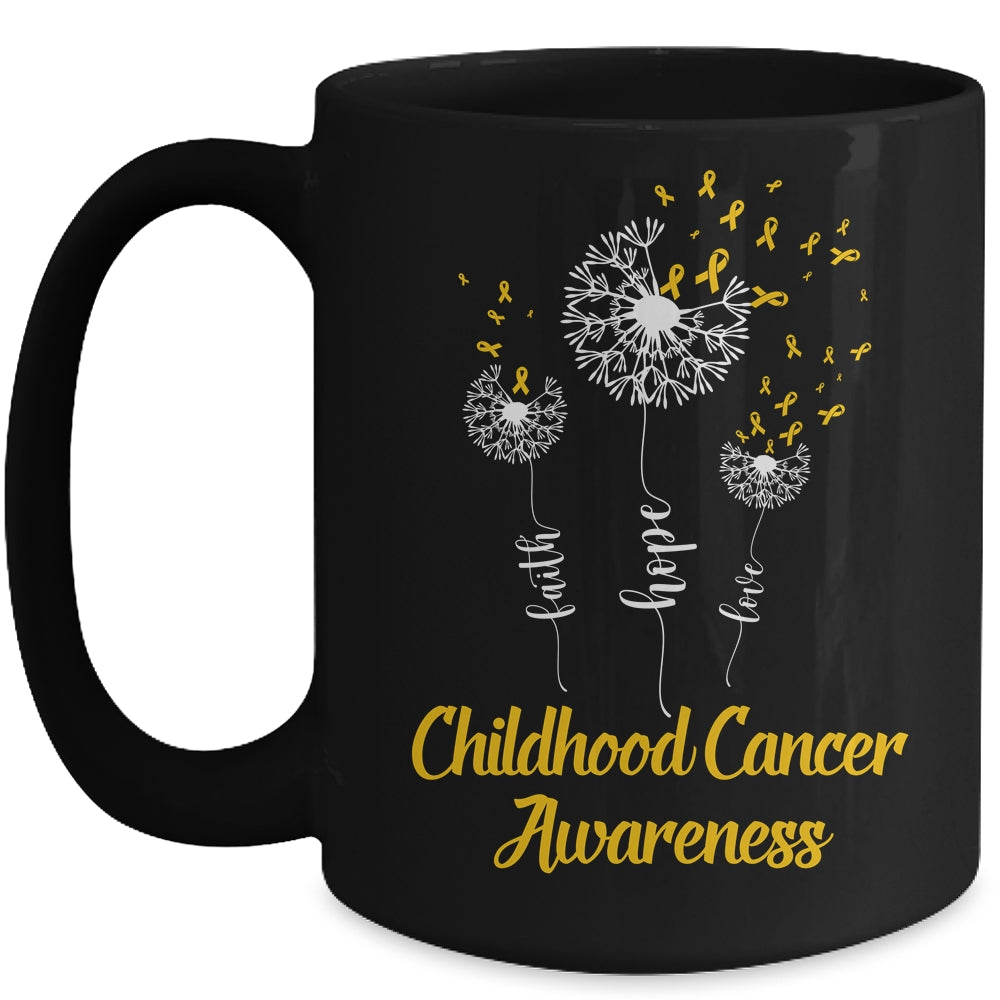 Childhood Cancer Awareness Faith Hope Love Dandelion Mug | siriusteestore