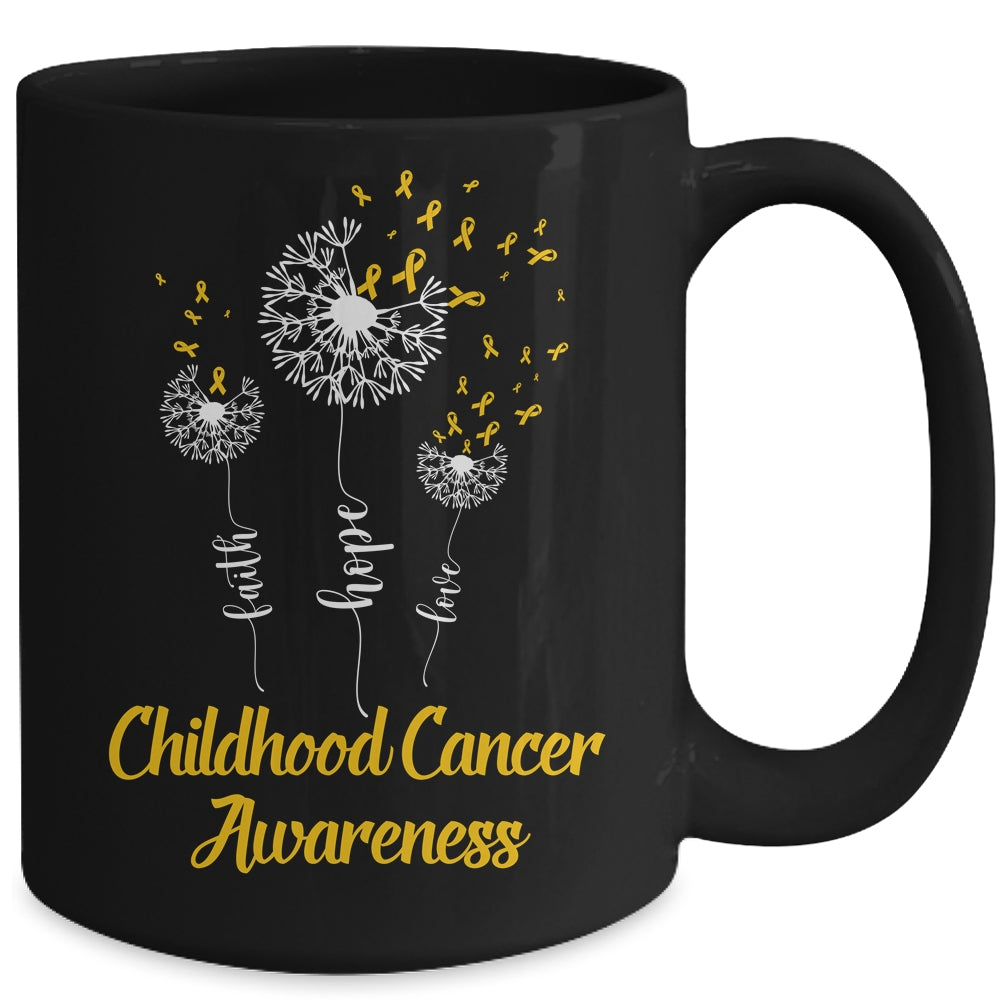 Childhood Cancer Awareness Faith Hope Love Dandelion Mug | siriusteestore