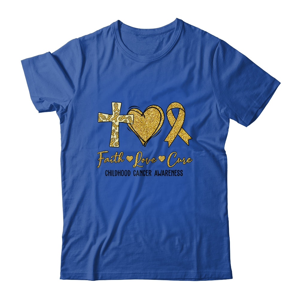 Childhood Cancer Awareness Faith Love Cure Gold Ribbon Shirt & Hoodie | siriusteestore