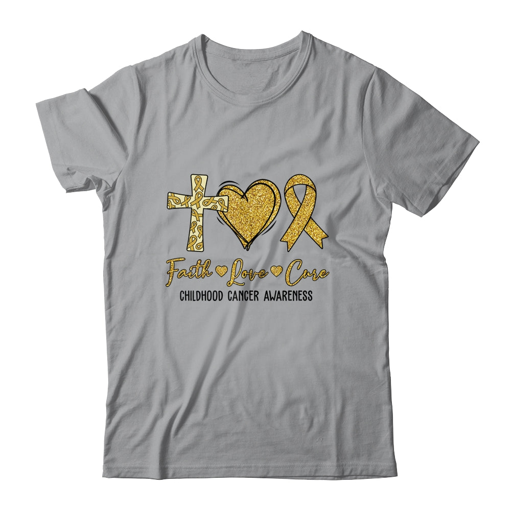Childhood Cancer Awareness Faith Love Cure Gold Ribbon Shirt & Hoodie | siriusteestore
