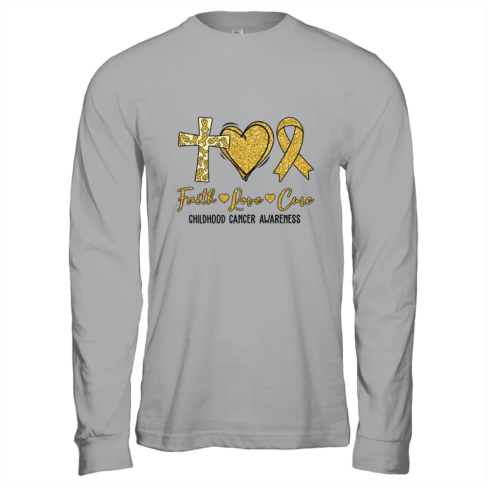 Childhood Cancer Awareness Faith Love Cure Gold Ribbon Shirt & Hoodie | siriusteestore