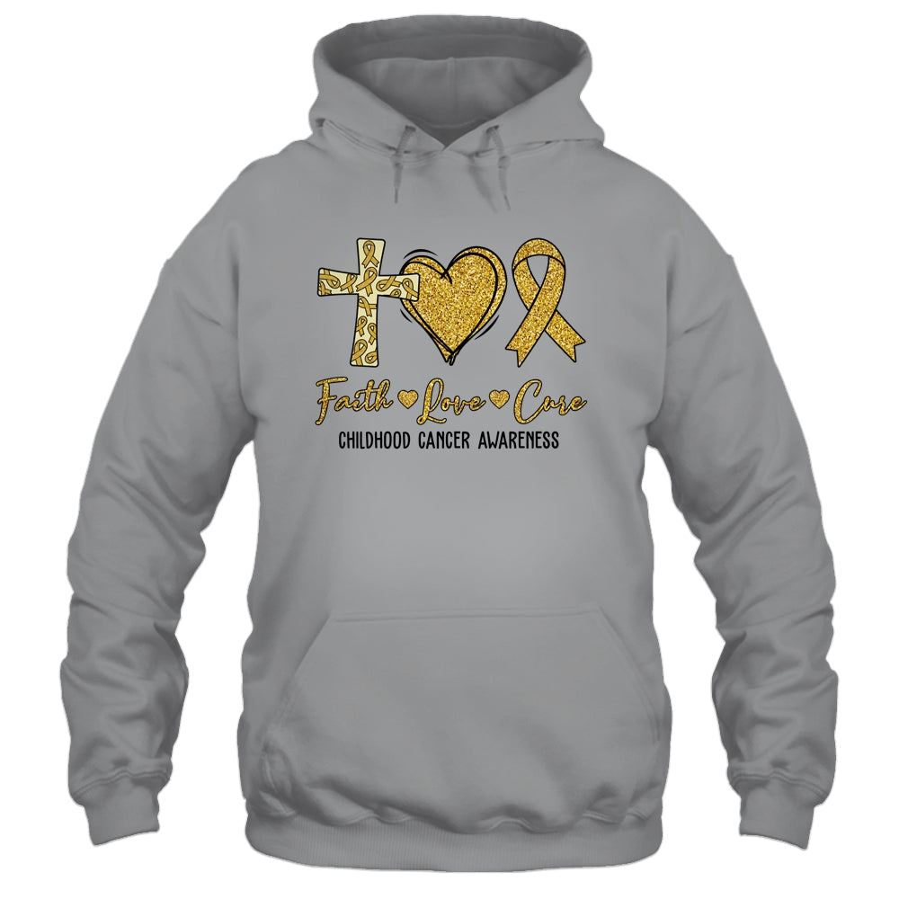 Childhood Cancer Awareness Faith Love Cure Gold Ribbon Shirt & Hoodie | siriusteestore