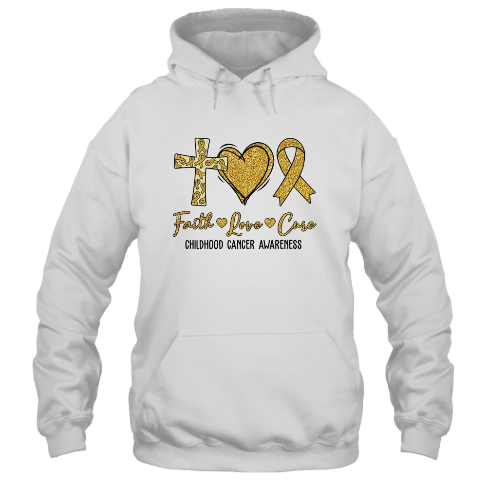 Childhood Cancer Awareness Faith Love Cure Gold Ribbon Shirt & Hoodie | siriusteestore