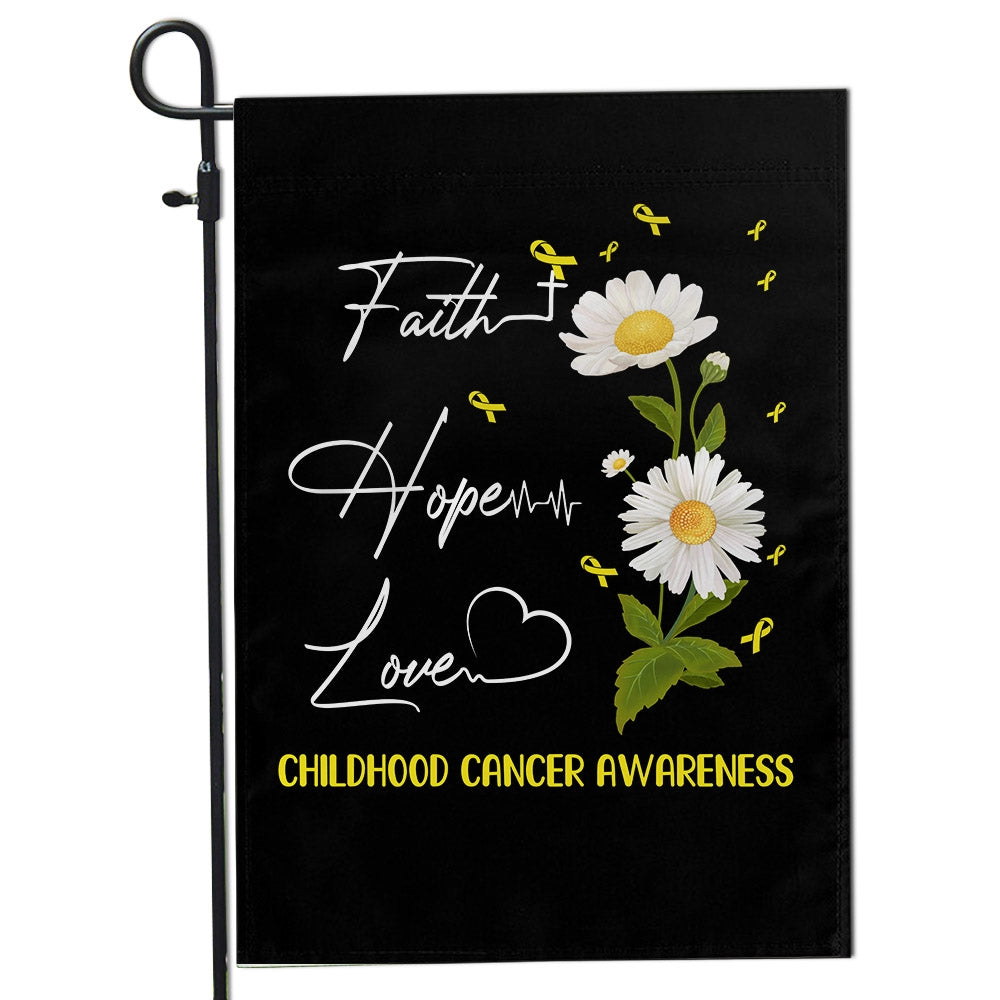 Childhood Cancer Awareness Flag Faith Hope Love Gold Ribbon Awareness Daisy | siriusteestore