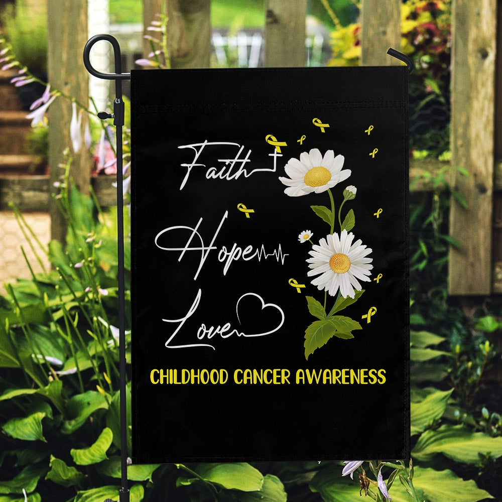 Childhood Cancer Awareness Flag Faith Hope Love Gold Ribbon Awareness Daisy | siriusteestore