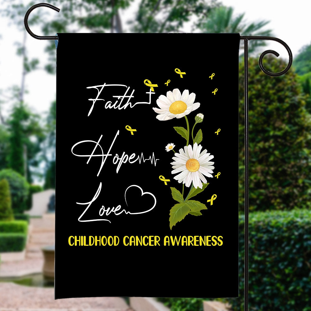 Childhood Cancer Awareness Flag Faith Hope Love Gold Ribbon Awareness Daisy | siriusteestore