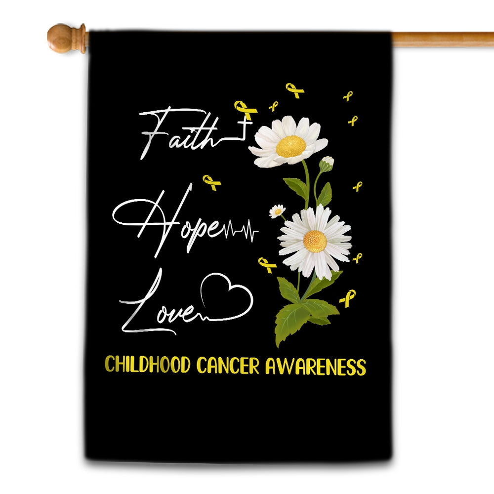 Childhood Cancer Awareness Flag Faith Hope Love Gold Ribbon Awareness Daisy | siriusteestore