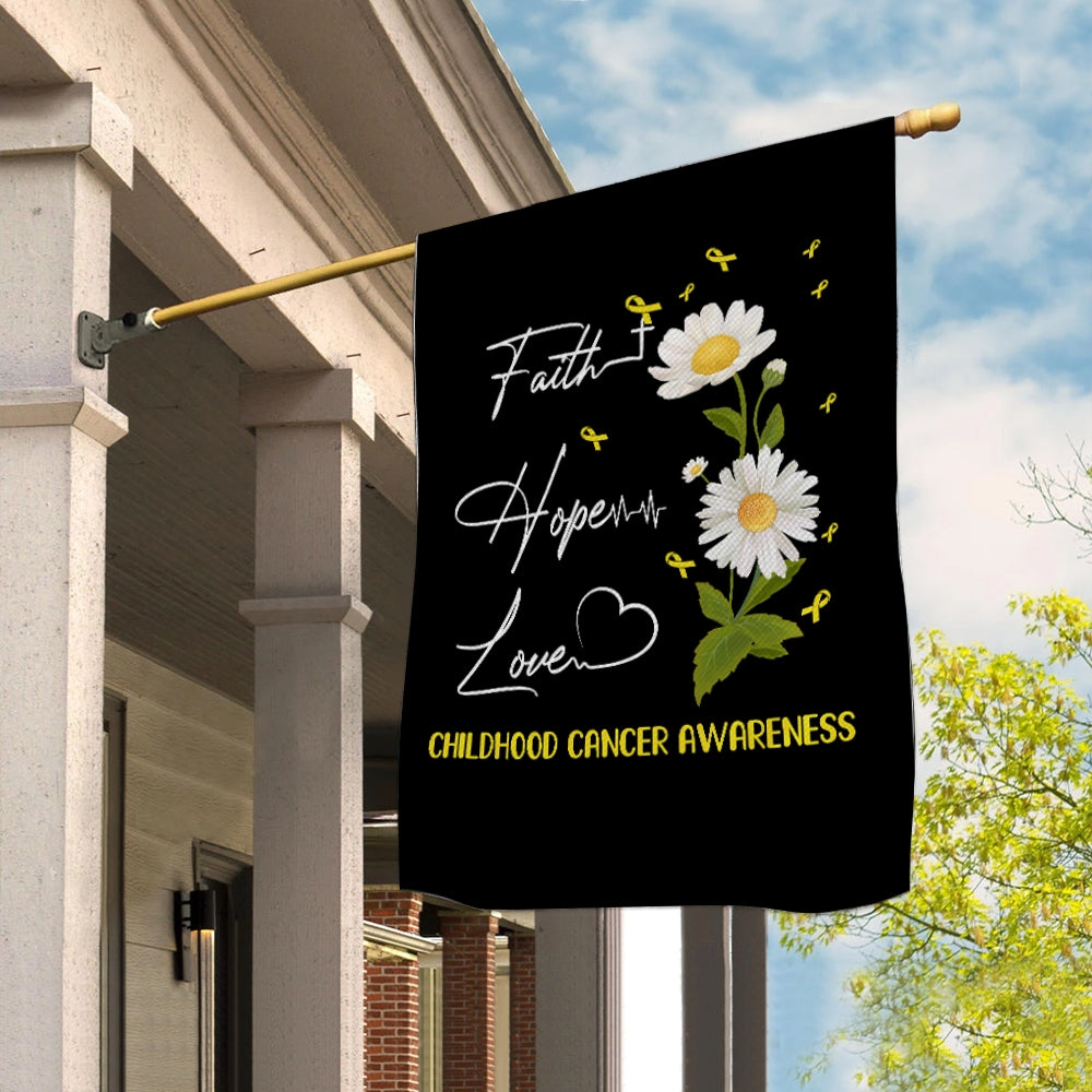 Childhood Cancer Awareness Flag Faith Hope Love Gold Ribbon Awareness Daisy | siriusteestore