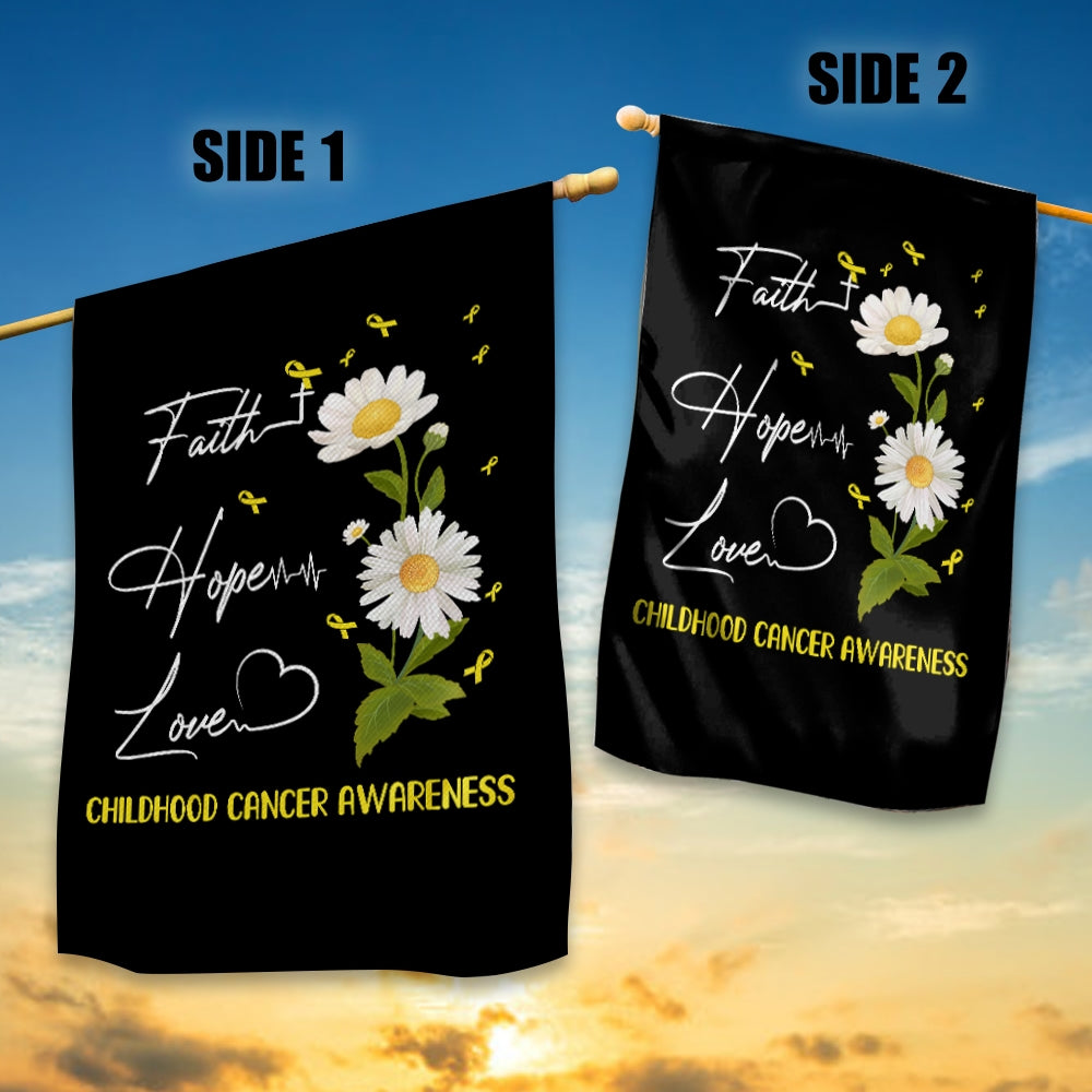 Childhood Cancer Awareness Flag Faith Hope Love Gold Ribbon Awareness Daisy | siriusteestore