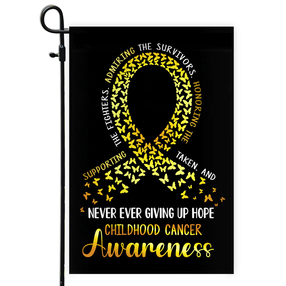 Childhood Cancer Awareness Flag Never Ever Giving Up Hope Gold Ribbon Butterfly Farmhouse | siriusteestore