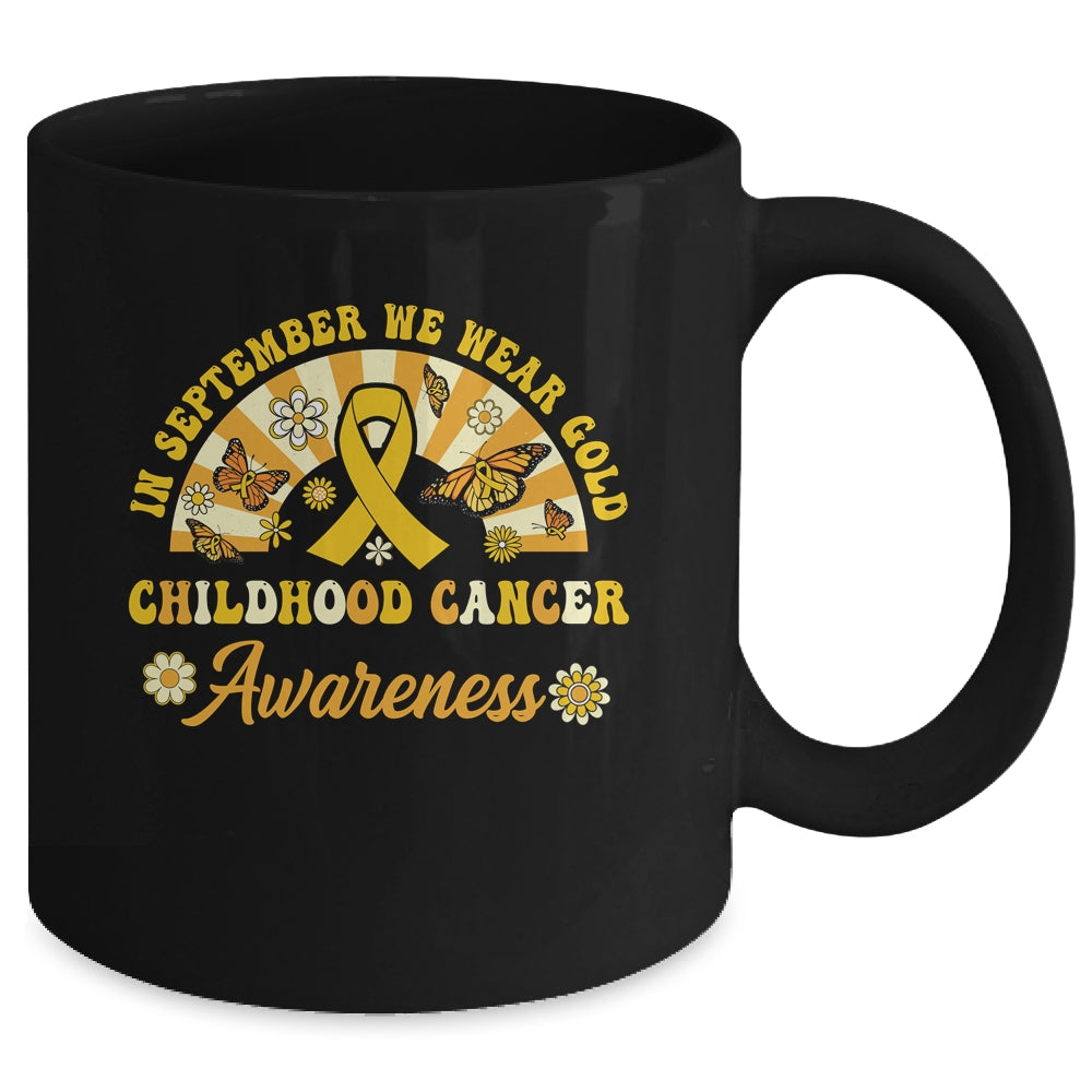 Childhood Cancer Awareness In September We Wear Gold Groovy Mug | siriusteestore